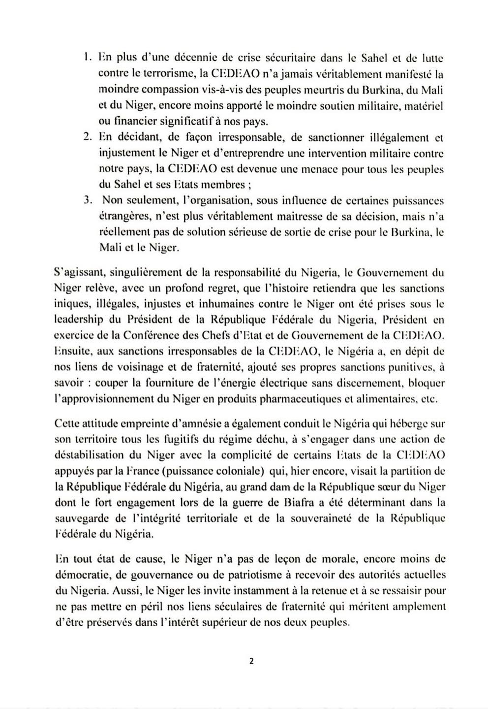 communique de presse du ministere des affaires etrangeres maec niger sur le retrait du niger du burkina faso et du mali de la cedeao